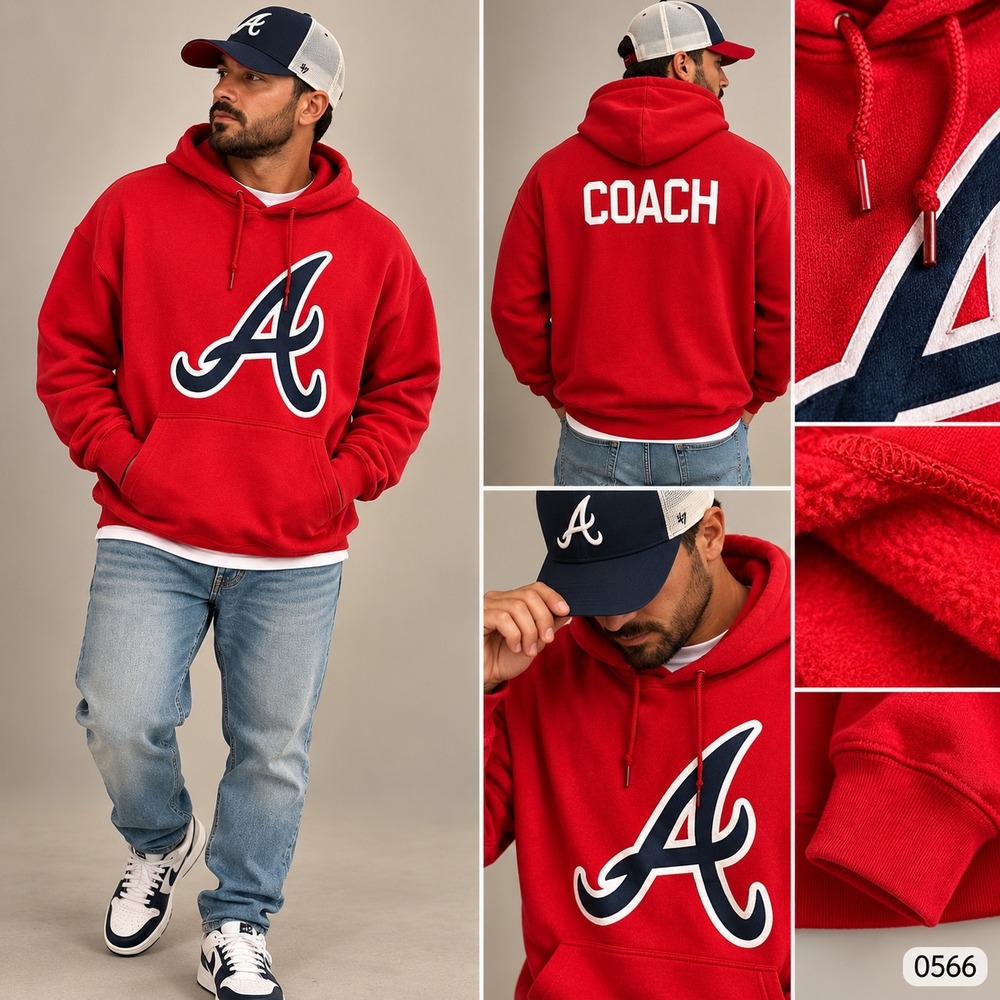 Gildan Atlanta Braves Coach Hoodie Red XL Mens MLB Baseball Sweatshirt 0566
